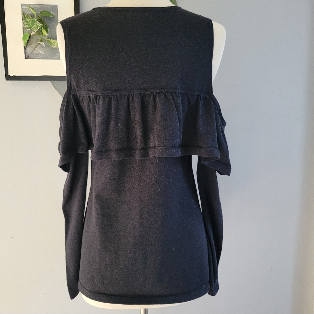 Lilly Pulitzer Burke Onyx Metallic Pullover Cold Shoulder Ruffle Sweater Black M - Picture 3 of 10